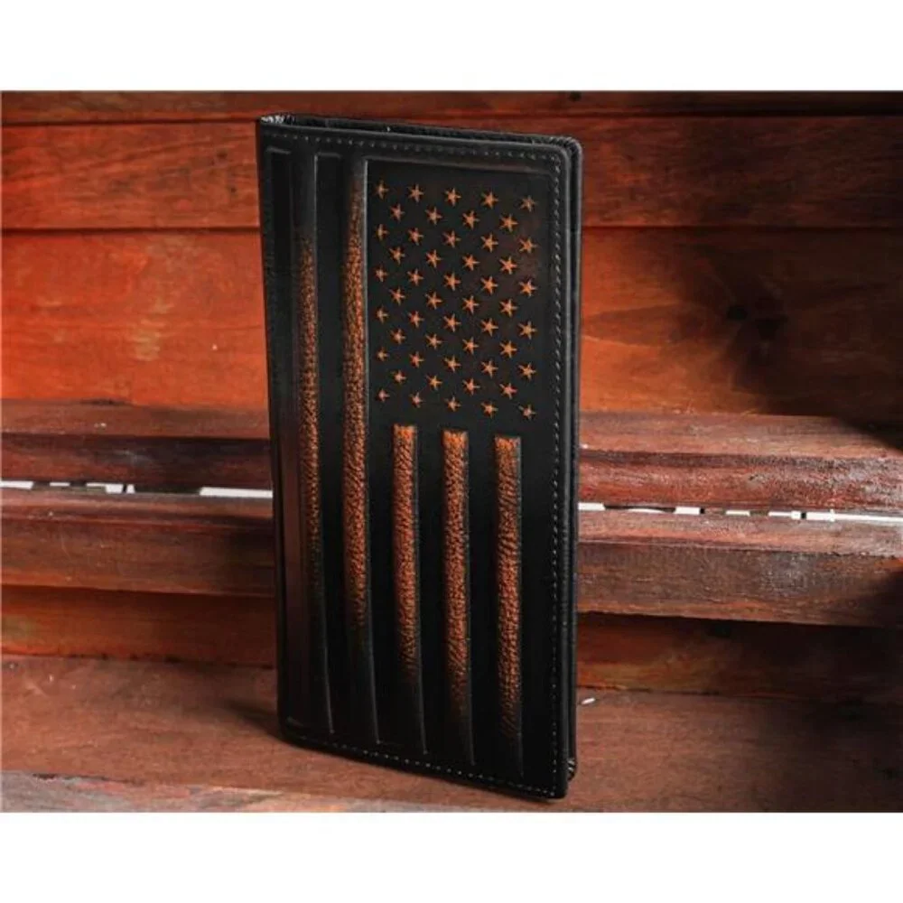 Flag Long Wallet For Men Full Grain Leather with Hand Burnished Rfid Blocking